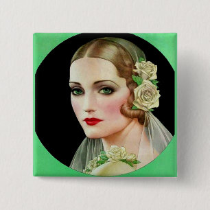 Badge Carré 5 Cm mariée à la rose blanche