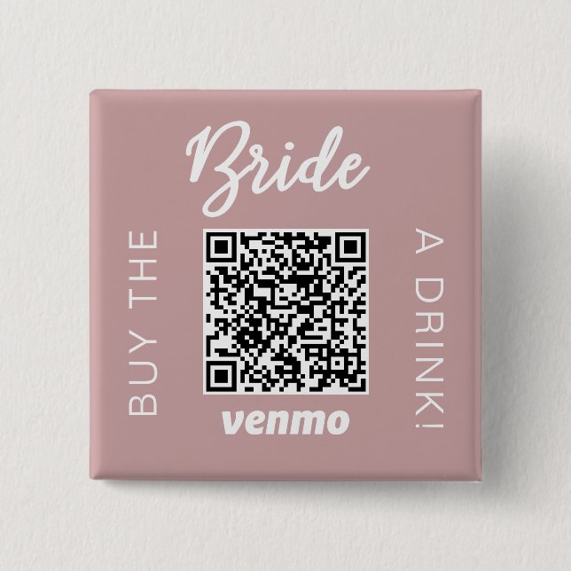Badge Carré 5 Cm Mariée Achète Une Boisson Avec Code QR Venmo Fémin (Devant)