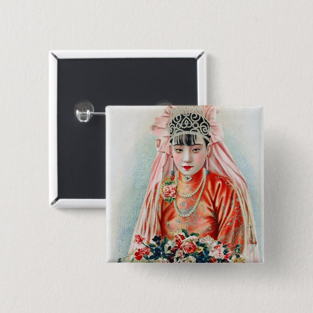 Badge Carré 5 Cm Mariée en rouge au Mariage chinois à Shanghai (Devant & derrière)