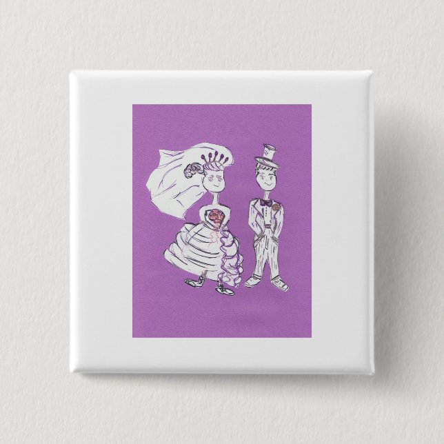 Badge Carré 5 Cm Mariée et salle (Devant)