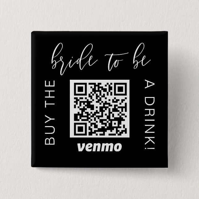Badge Carré 5 Cm Mariée Pour Acheter Un Verre Avec QR Code Venmo Bl (Devant)