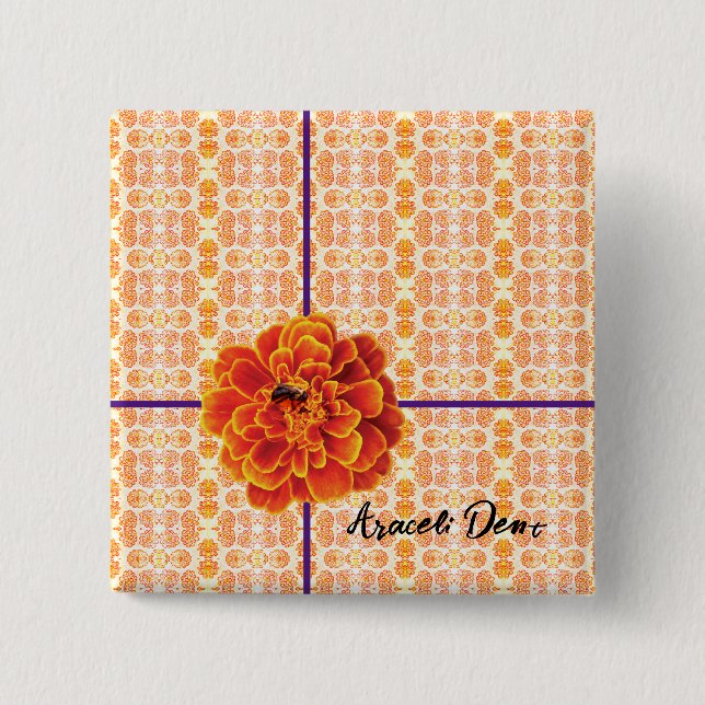 Badge Carré 5 Cm Marigolds et Bee (Devant)