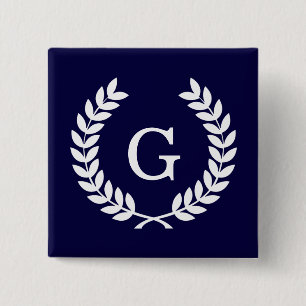 Badge Carré 5 Cm Marine Blue What Blé Laurel Wreath Initial Monogra