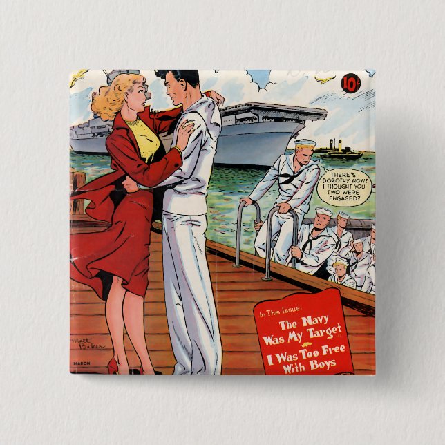 Badge Carré 5 Cm Marine Romance (Devant)