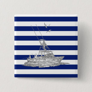 Badge Carré 5 Cm Marlin Fishing Chrome on Navy Stripes