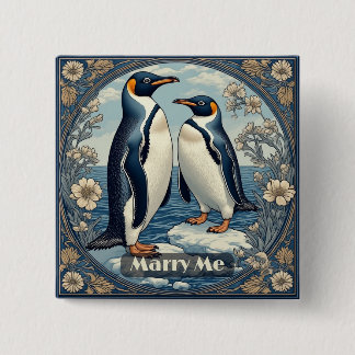 Badge Carré 5 Cm Marry Me Penguin Ice Bird Snow Glacier Winter Lake