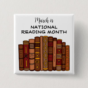 Badge Carré 5 Cm Mars est le mois national de la lecture