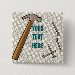 Badge Carré 5 Cm Marteau et bouton de clous