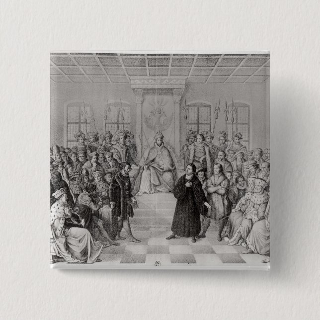 Badge Carré 5 Cm Martin Luther devant Charles V (Devant)