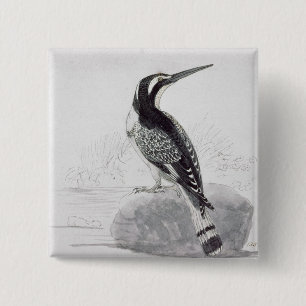 Badge Carré 5 Cm Martin-pêcheur noir et blanc