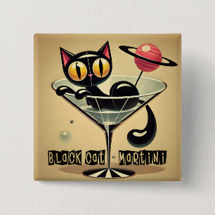 Badge Carré 5 Cm Martini Black Cat Futuriste Atomique Espace