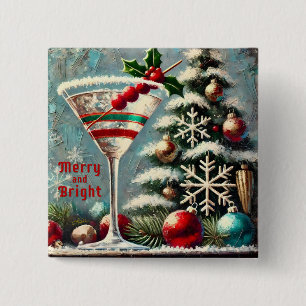 Badge Carré 5 Cm Martini de Noël Retro les années 50 Cranberry