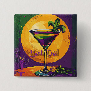 Badge Carré 5 Cm Martini Fleur de Lis du Mardi Gras de la mi-siècle