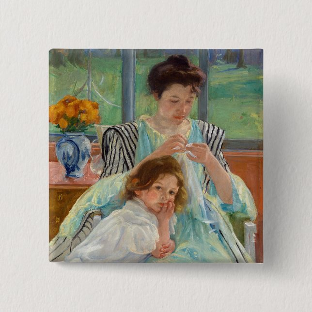 Badge Carré 5 Cm Mary Cassatt - Jeune mère coudre (Devant)