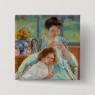 Badge Carré 5 Cm Mary Cassatt - Jeune Mère Couturière