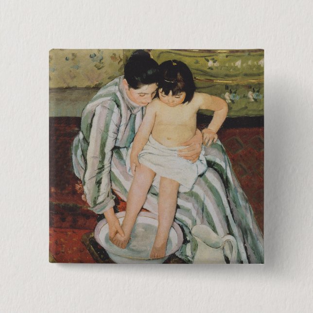 Badge Carré 5 Cm Mary Cassatt Peinture sur le bain de l'enfant (Devant)