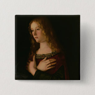 Badge Carré 5 Cm Mary Magdalene, détail de la Vierge et de l'enfan