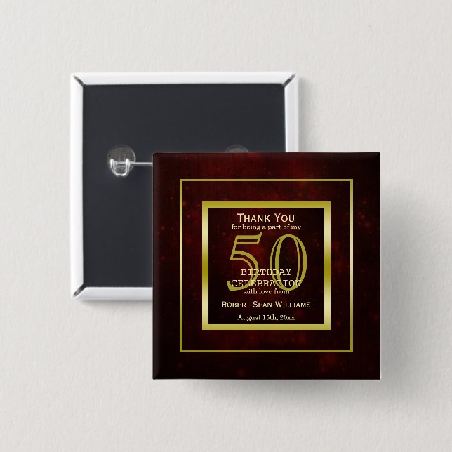 Badge Carré 5 Cm Masculine Double Gold Frame 50e anniversaire (Devant & derrière)