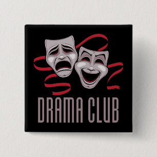 Badge Carré 5 Cm Masks de comédie et de tragédie du club de théâtre