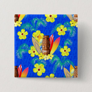 Badge Carré 5 Cm Masque et planches de surf de Tiki
