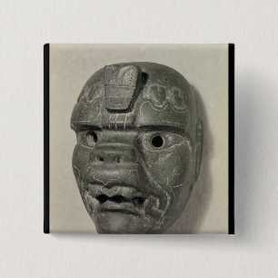 Badge Carré 5 Cm Masque félin d'un homme, d'Oaxaca, précolombien