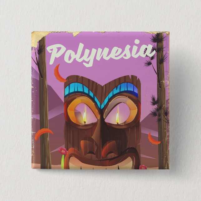 Badge Carré 5 Cm Masque Tiki de Polynésie (Devant)