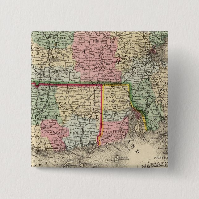 Badge Carré 5 Cm Mass, Conn, RI Map by Mitchell (Devant)
