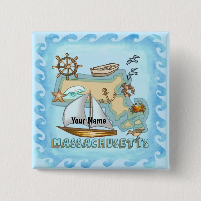 Badge Carré 5 Cm Massachusetts (Devant)