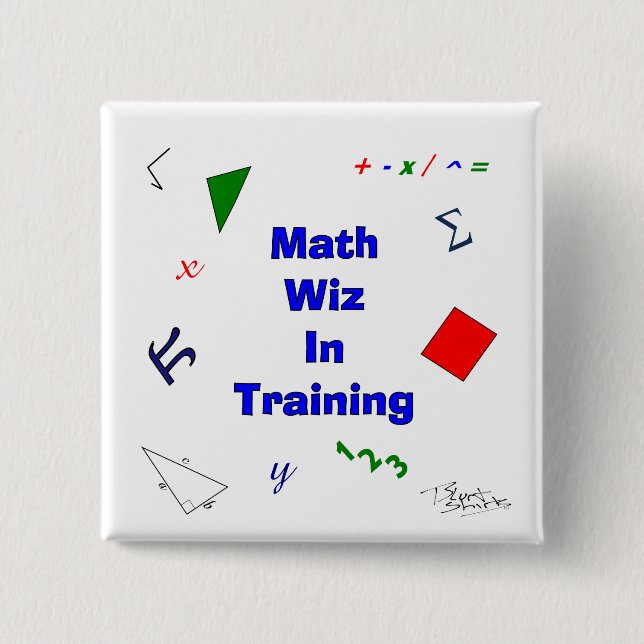 Badge Carré 5 Cm Math Wiz en formation (Devant)