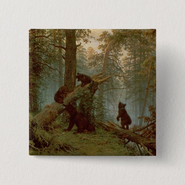 Badge Carré 5 Cm Matin dans une forêt de pin, 1889 (Devant)