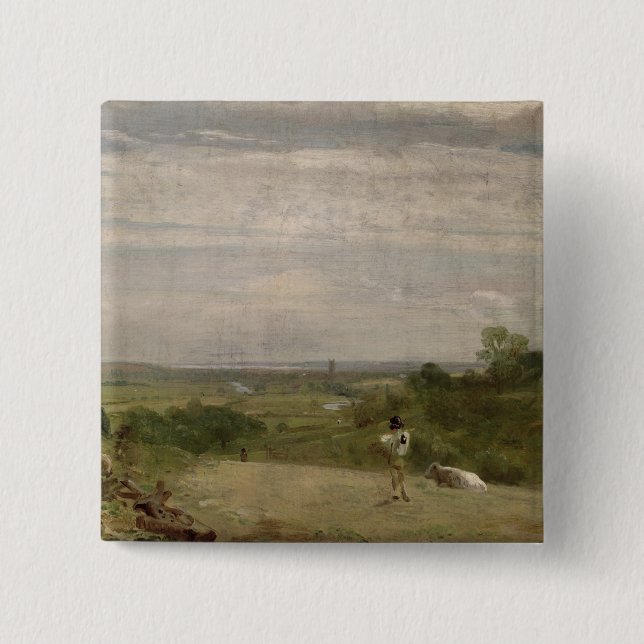 Badge Carré 5 Cm Matin d'été de John Constable | : Dedham de Langh (Devant)