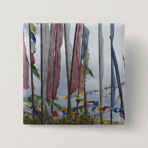 Badge Carré 5 Cm Mâts de drapeaux de prière en montagne, col de Yot