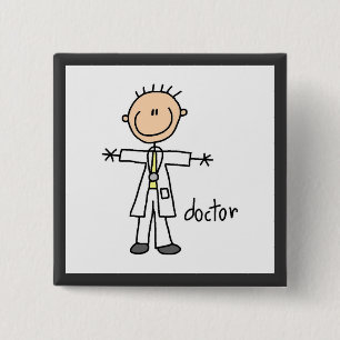 Badge Carré 5 Cm Médecin Bonhomme Allumette