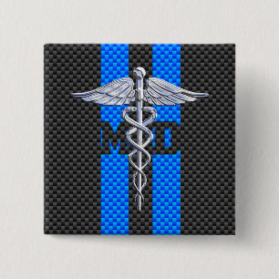 Badge Carré 5 Cm Médecin Médicale MD Caduceus Fibres de carbone ray