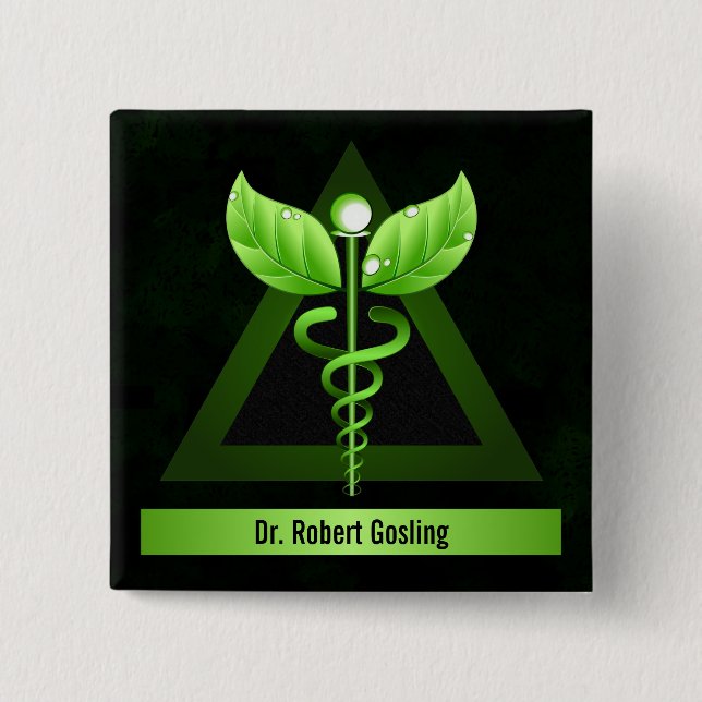Badge Carré 5 Cm Médecine alternative personnalisée Caduceus vert (Devant)