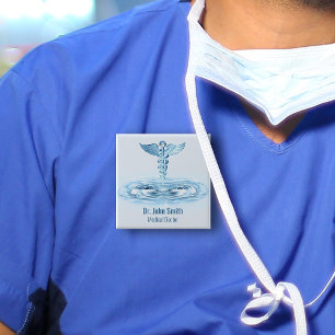 Badge Carré 5 Cm Médicale Hermes Rod Caduceus Blue Water Riples