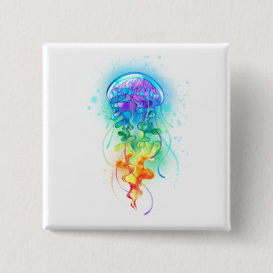 Badge Carré 5 Cm Méduse arc-en-ciel