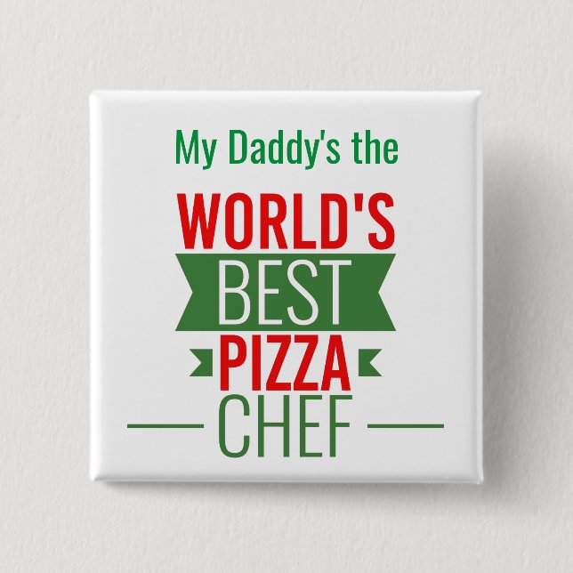 Badge Carré 5 Cm Meilleur chef    de pizza du monde : vert blanc ro (Devant)