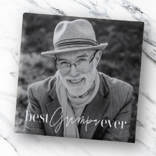 Badge Carré 5 Cm Meilleur Grampa Ever Moderne Simple Photo Élégante