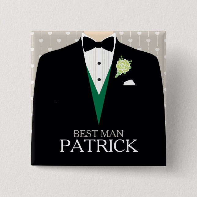 Badge Carré 5 Cm Meilleur homme tuxedo vert rose bouton personnalis (Devant)