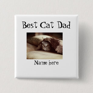 Badge Carré 5 Cm meilleur papa de chat nom de photo fête des pères