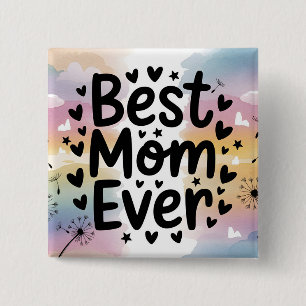 Badge Carré 5 Cm Meilleure maman colorée Toujours Aquarelle Coeurs 