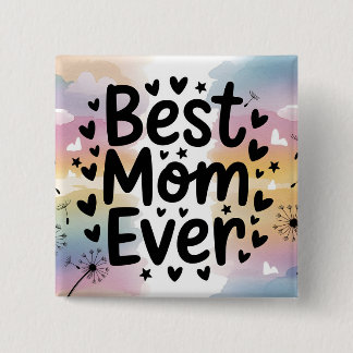 Badge Carré 5 Cm Meilleure maman colorée Toujours Aquarelle Coeurs