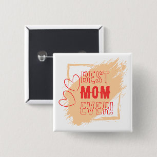 Badge Carré 5 Cm Meilleure Maman Contours de Cœurs Rouges