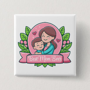 Badge Carré 5 Cm Meilleure Maman de tous les temps, Maman et Enfant