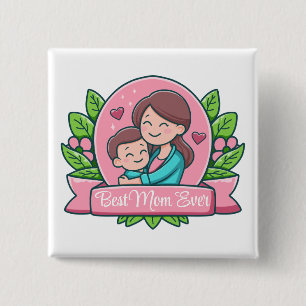 Badge Carré 5 Cm Meilleure Maman Jamais, Maman Et Enfant, Personnal