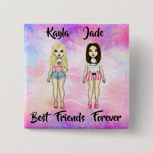 Badge Carré 5 Cm Meilleurs amis Forever Blonde et Brunette Custom