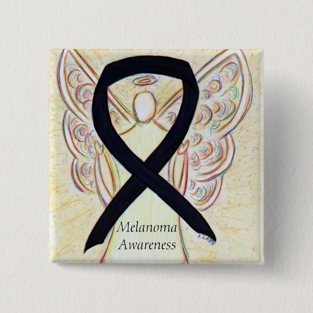 Badge Carré 5 Cm Melanoma Sensibilisation Ruban Angel Personnalisé  (Devant)