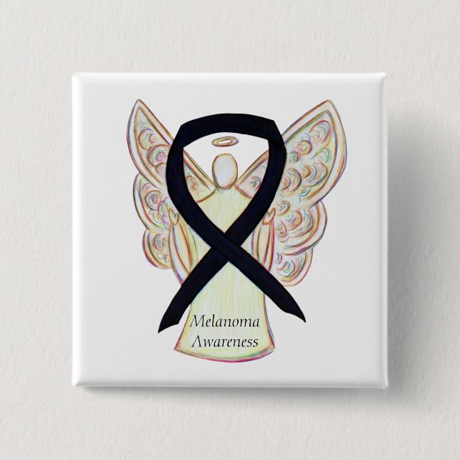 Badge Carré 5 Cm Melanoma Sensibilisation Ruban Angel Personnalisé  (Devant)