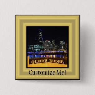 Badge Carré 5 Cm Melbourne Australia CBD Lights over Queen's Bridge